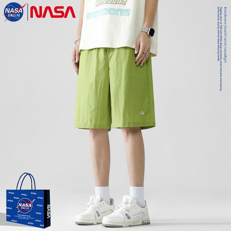 Nasa Dkgm American-Style Straight-Leg Ice Silk Shorts for Men, Summer Thin Trendy Brand Loose Quick-Dry Five-Point Pants