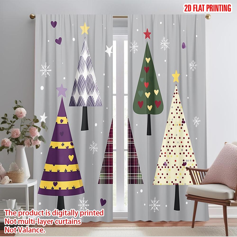 

2pcs,2D plane printing Print Curtains Christmas Trees Festive Holiday Stars Versatile Fabric (without rod) Decorations Outdoor 52.50×116.00 CM 2pcs