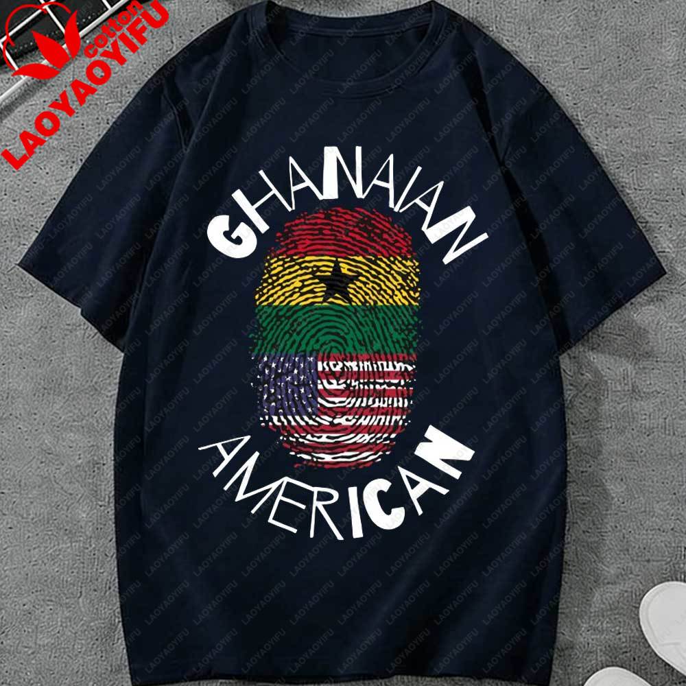 Juneteenth Ghanaian American Fingerprint Graphic TShirt Unisex Women USA Ghana Flag Heritage Pride Cotton Tops for Juneteenth Gift