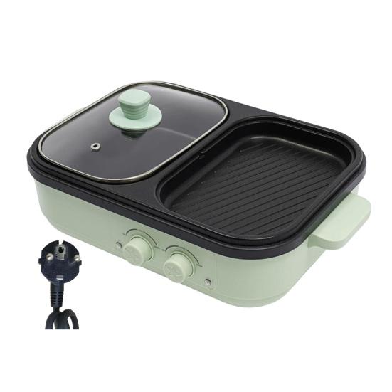 

Electric Hot Pot Grill Pan 2-in-1 Non-Stick Hot Pot Frying Pan with Glass Lid Fast Heating Dual Temperature Control Overheat Protection Cooker EU