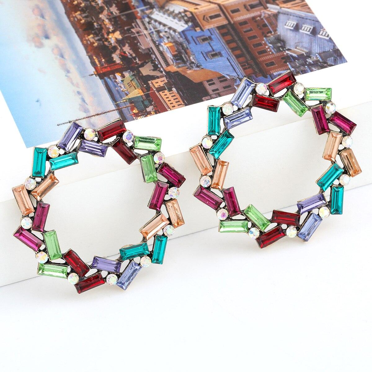 

Pinkdudu модные многоцветные квадратные серьги-гвоздики со стразами преувеличенные роскошные круглые геометрические серьги для женщин ювелирные изделия PD1505 Multicolor разноцветный