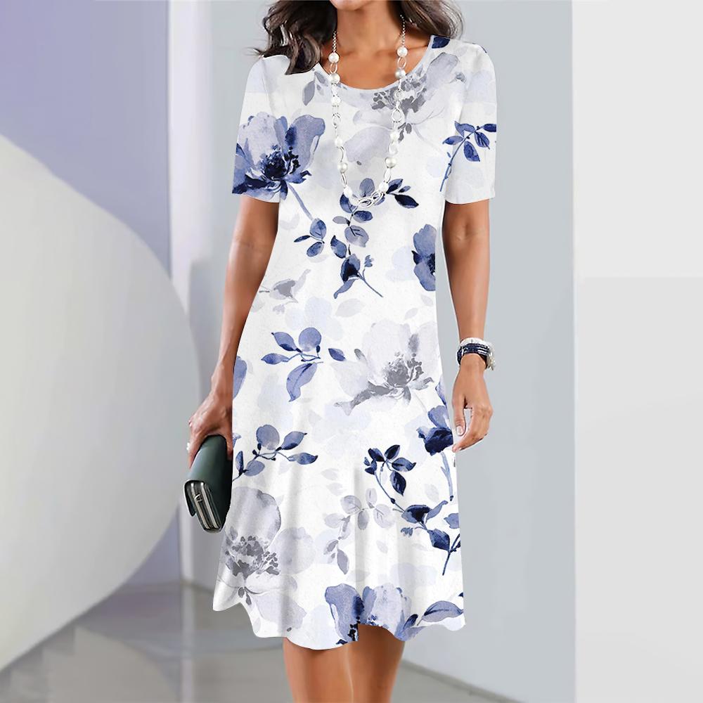 2025 Women's Dresses Floral Print Summer Elegant Dresses Female Short Sleeve Dress Fashion Casual Daily Clothes