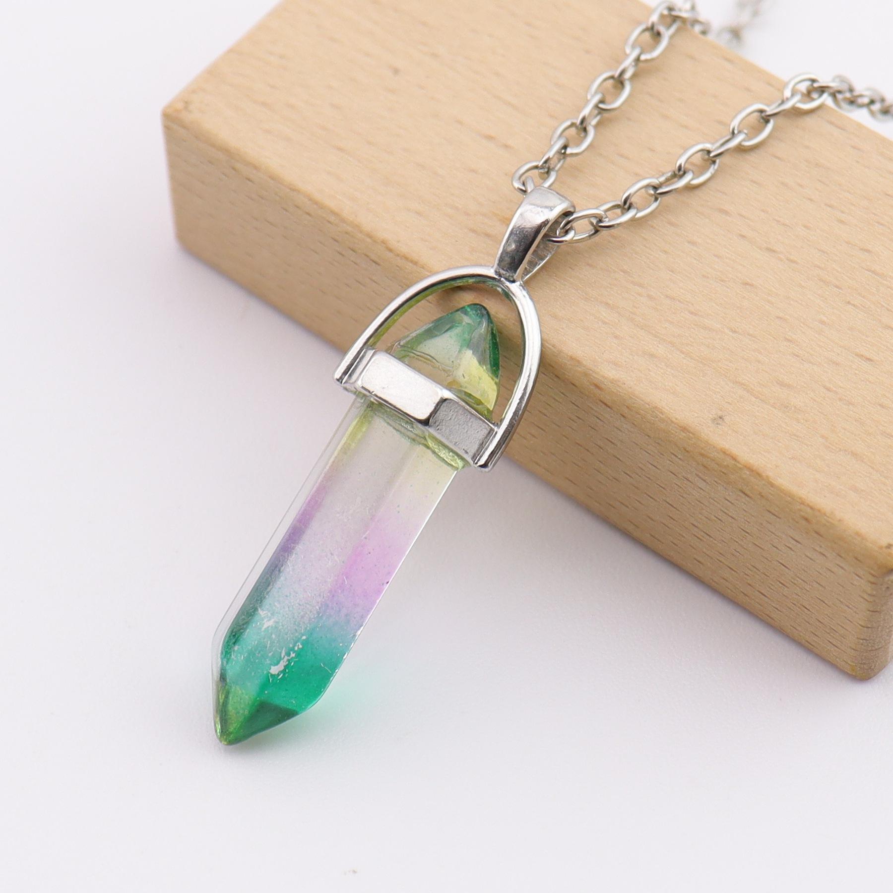 Hexagonal Column Natural Amethyst Powder Crystal Winding Hexagonal Column Pendant Handmade Bullet Necklace Jewelry N759