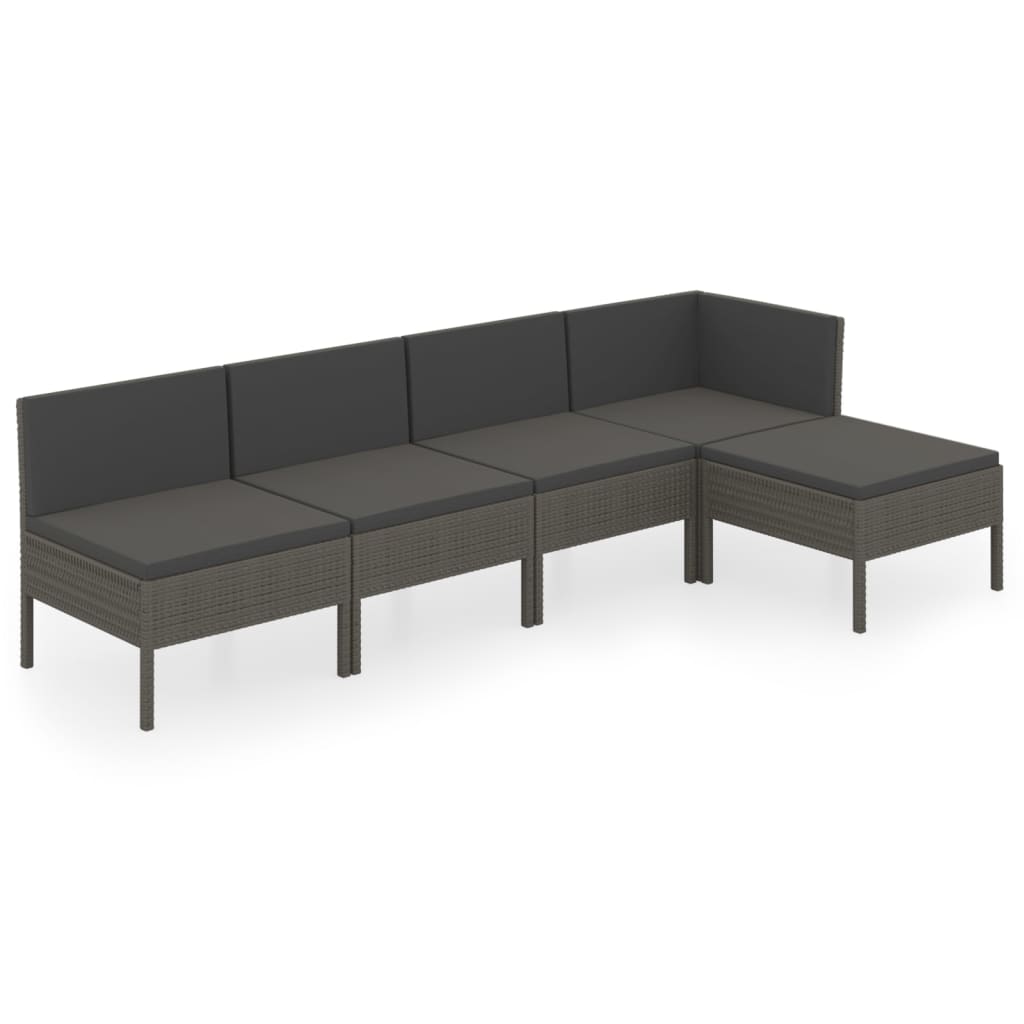Vidaxl 5-Cz. Garden Lounge Set, Cushions, Grey, Rattan PE
