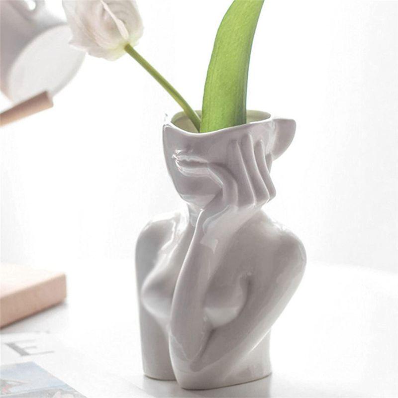 ABWR-Nordic Style Flower Vase Women Body Half Face Flower Pot Vase Art Crafts Bedroom Living Desktop Decoration