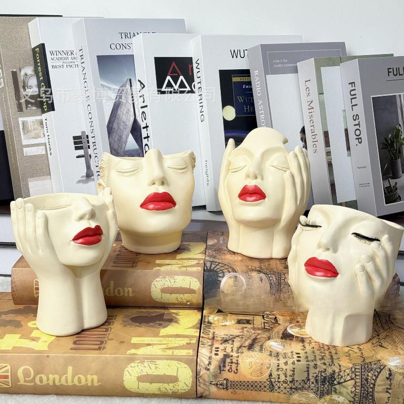 Women's Head Shape Boho Feminist Decoration Makeup Brush Storage Tube Bohemian Decoration Desktop Ornaments
