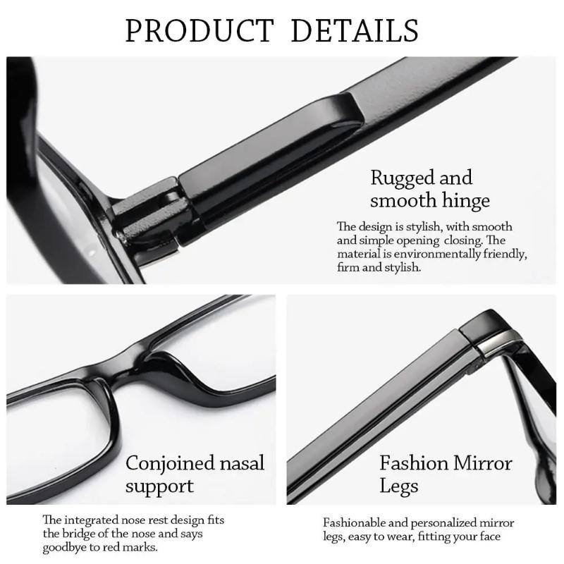 Retro Women Reading Glasses Eye Protection PC Square Eyeglasses Without Face Clip Spring Legs  Eyewear for Men