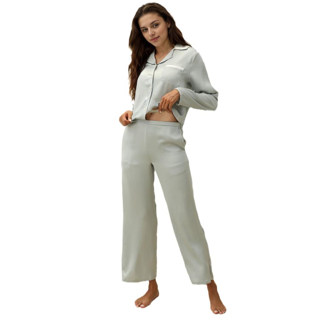 Pijamale cu rever și mânecă lungă pentru femei, de toamnă, pentru casă, cu pantaloni lungi