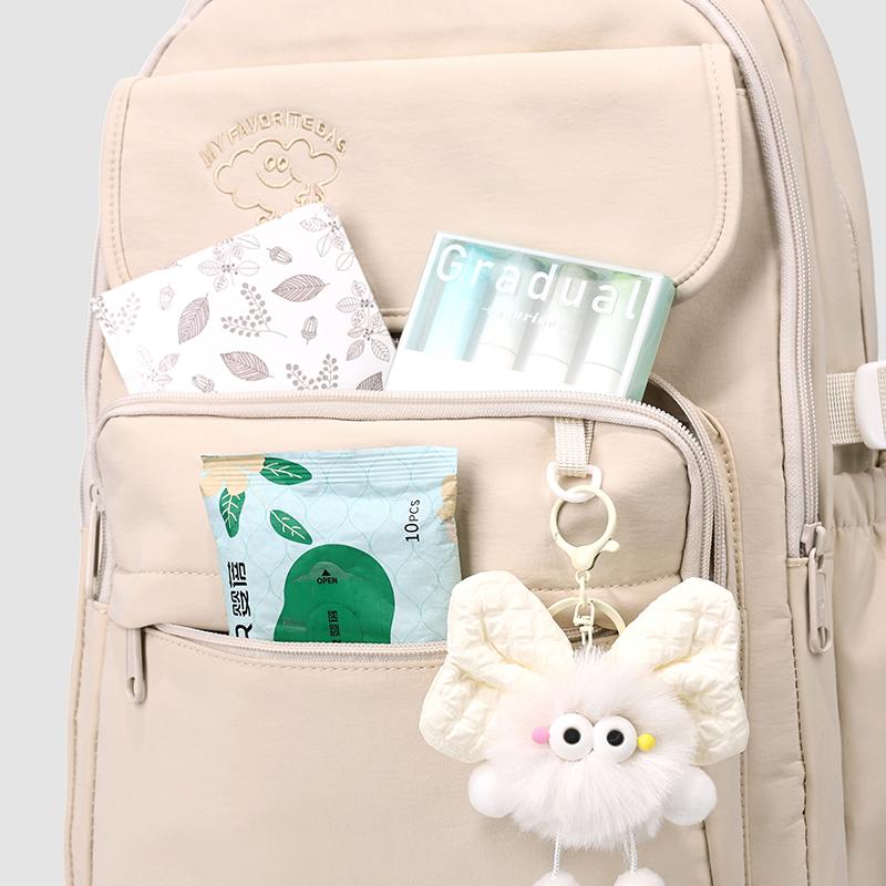 Large Capacity Student Schoolbag Women's Solid Color Backpack Multi-Compartment Wear-Resistant Backpack