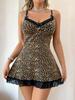 European and American French Sexy V-neck Leopard Print Lace Suspender Skirt Set Is Pure and Hot
