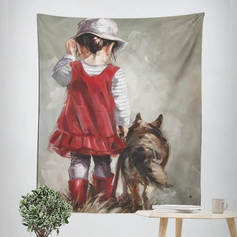 

Милый узор маленькой девочки, декоративный гобелен, декор для дома, стены, офиса, гостиной, гобелен 100x75cm