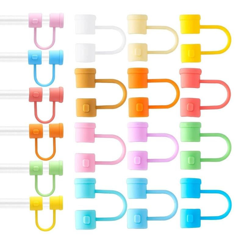 24x/set Rainbow Color Silicone Straw Tips Cover Reusable Drinking Dust Proof Straw Tip Covers 8mm Straw-Topper Straw Tip