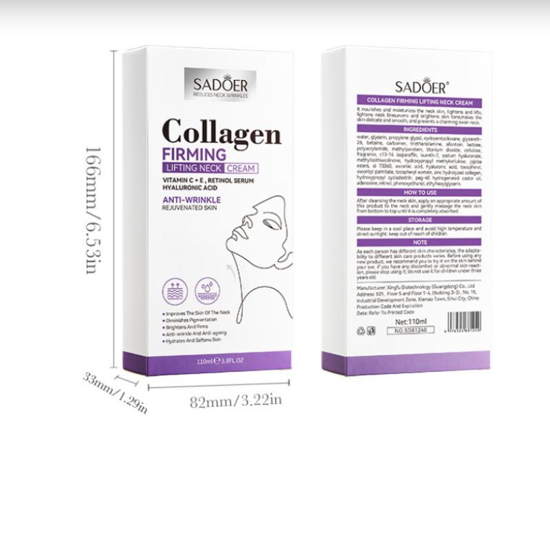 Sadoer 110ml Crème Raffermissante Neck Cream au Collagène Lifting Hydratante Éclaircissante Rouleau de Massage Crème Beauté Cou Soins de la Peau du Cou