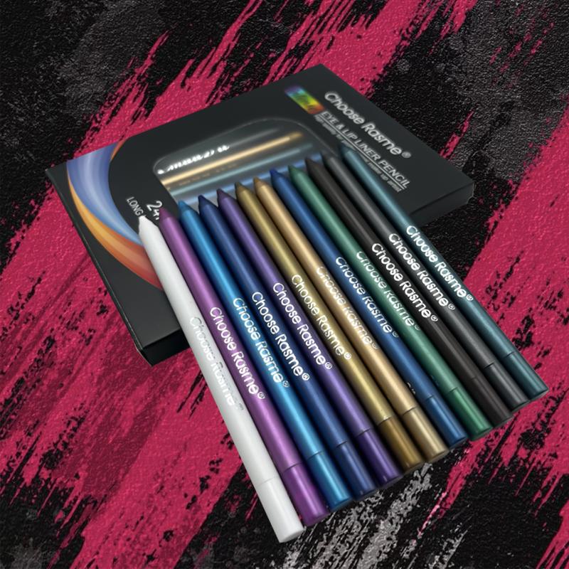 

12 Colors Set Glitter & Shimmer Eyeliner Stick Pack - Long-Wearing Blue Tone Eyeliner Pencil with Smooth Application - Versatile Full Size