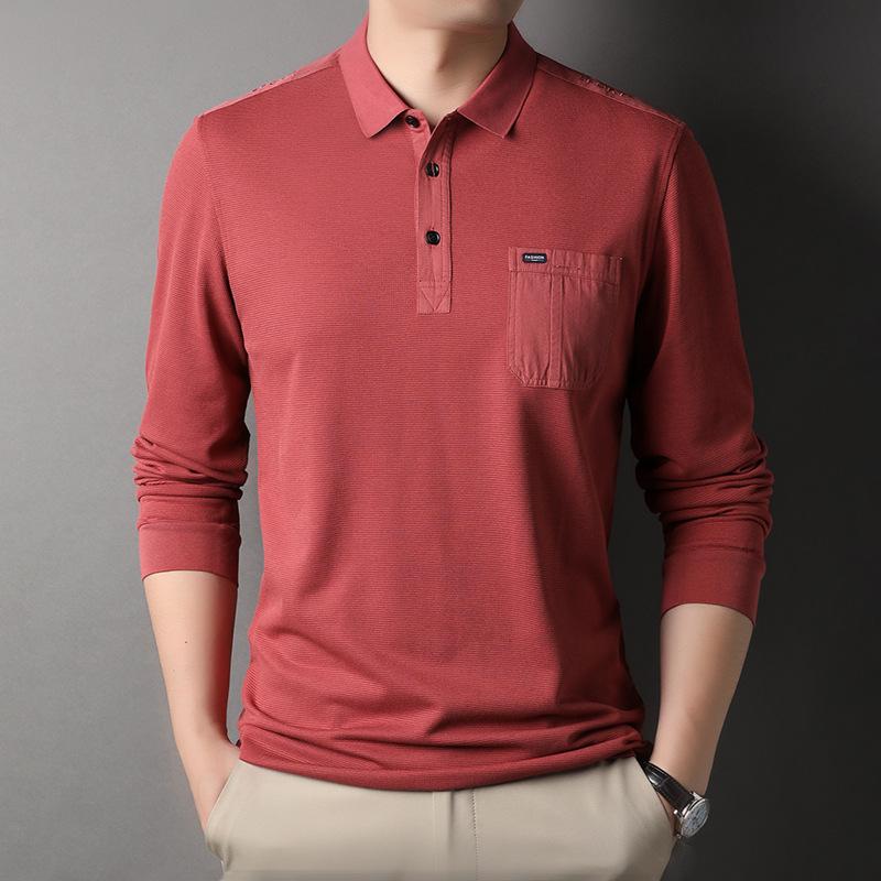 Long-sleeved T-shirt Men's Spring and Autumn New Lapel POLO Shirt Business Casual Cotton Outer Wear Middle-aged Men's Clothing
