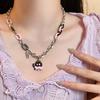 Cat Love Zircon Splicing Adjustable Necklace Korean Fashion Collarbone Chain Cute Sweet Cool Style Necklace Women