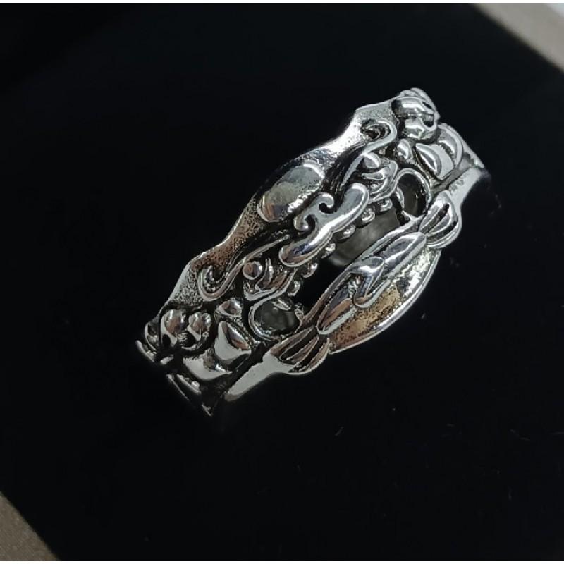 Adjustable Sterling Pixiu Ring Men Women Vintage Boho Finger Geometric Animal Motif Adjustable Open Band