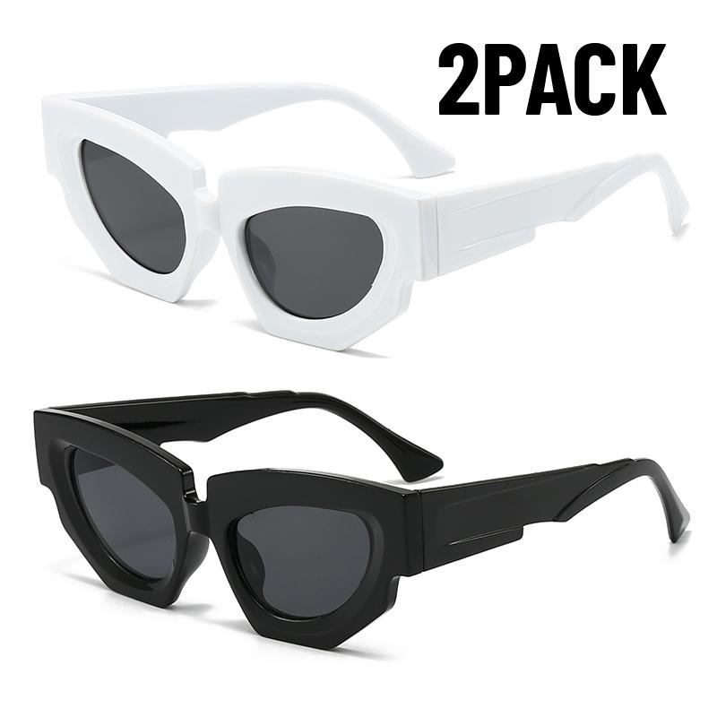 2PACK Trendy Cat Eye Irregular Sunglasses Women Men Luxury Brand Polygon Sun Glasses for Ladies Vintage Punk Shades Gafas De Sol