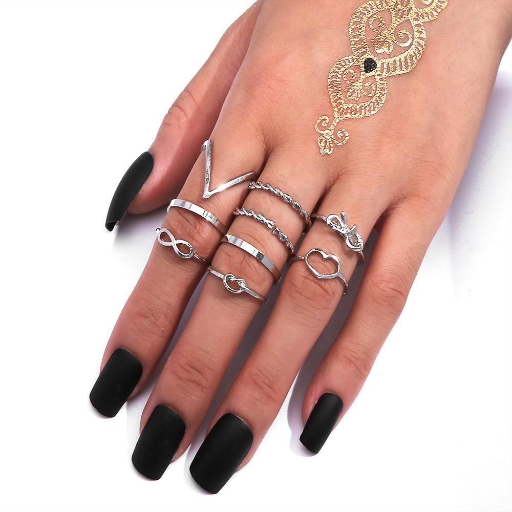 European & American 8-Shape Love Bow Ring Set - 9 Pieces