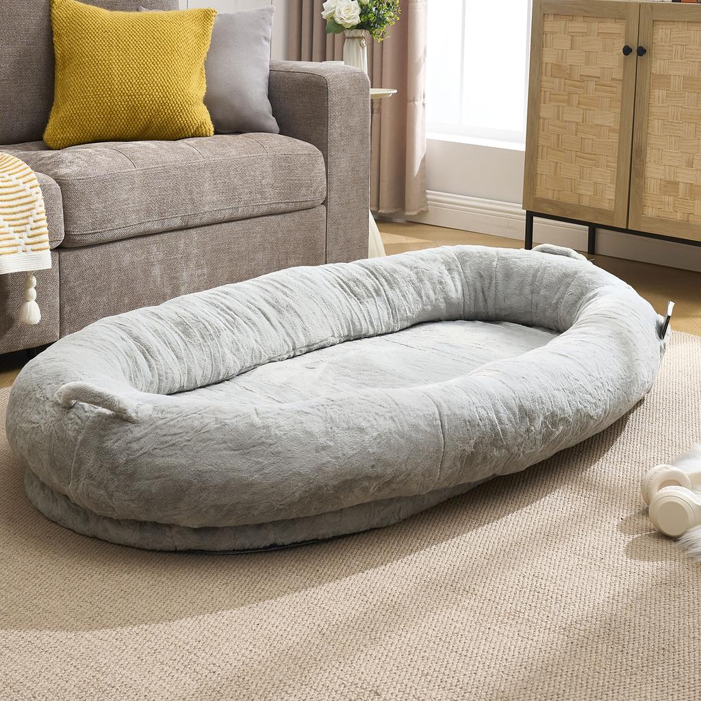 Modern Extra Large Fluffy Plush Dog Bed Adult Size Memory Foam Pet Bed Non-Slip Bottom Portable Handle Storage Pocket Cover