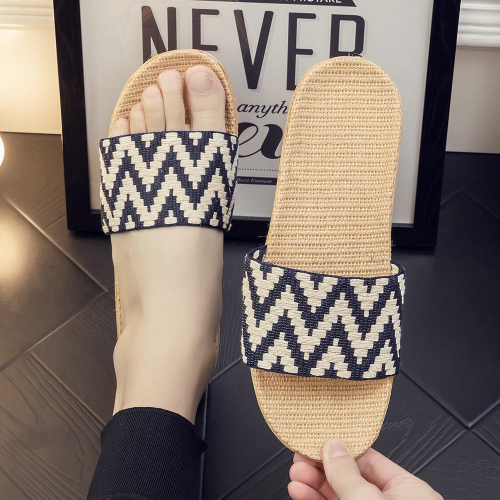 Summer linen slippers women's home couple home indoor non-slip soft bottom household cotton and linen cool slippers men