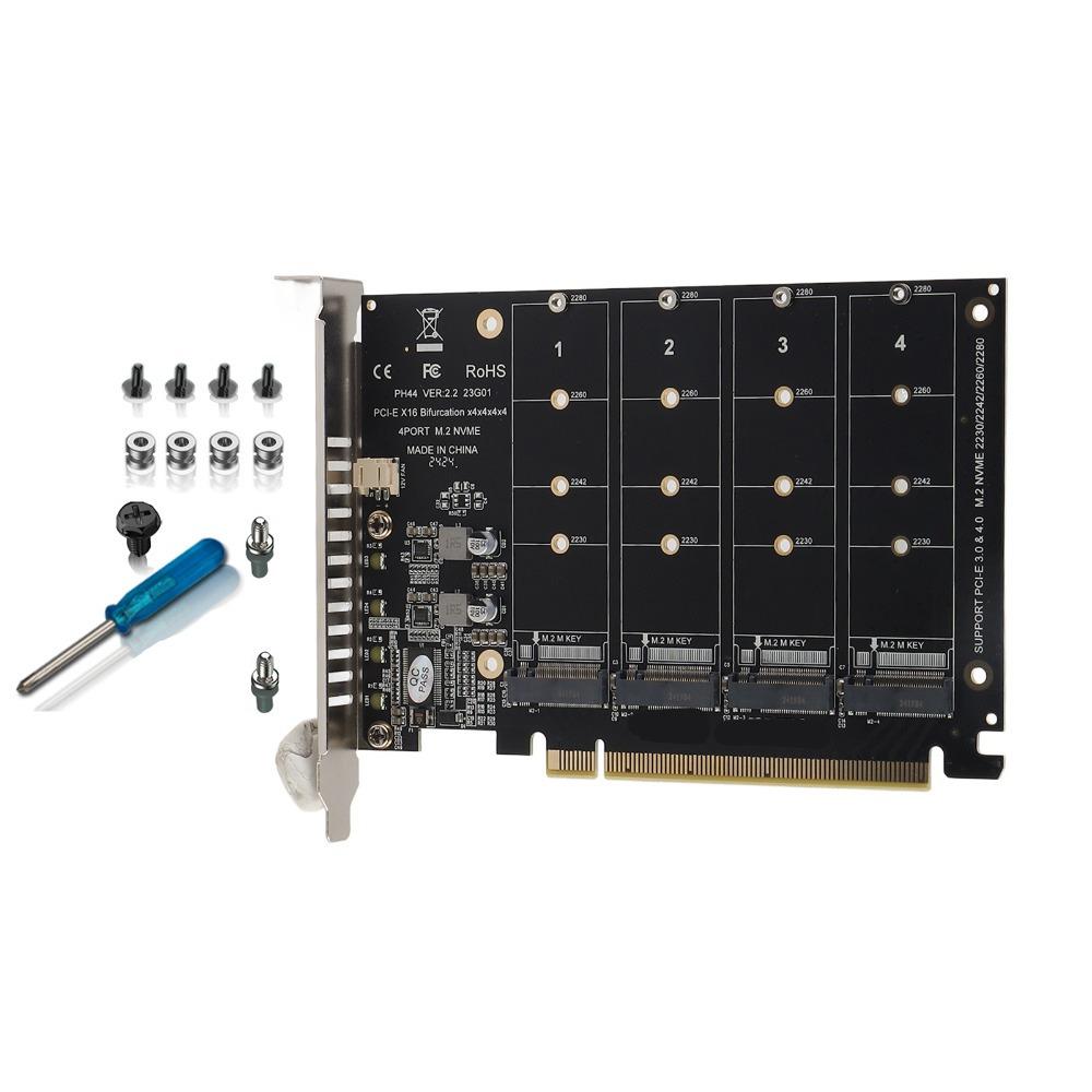 

High-Speed 4 Port M.2 PCIE Adapter Card PCIE X16 4 x 64Gbps SSD Converter Card Plug and Play Host Controller Card PC Internal