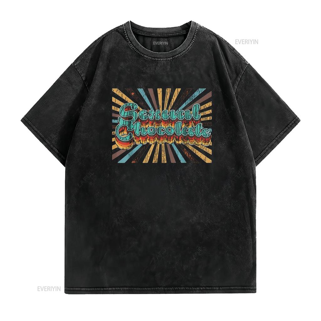 Mens Retro 1970 s 80 Sexual Chocolate Vintage Logo Design T Shirt Black L vintage Washed graphic Versatile homme Soft Slightly