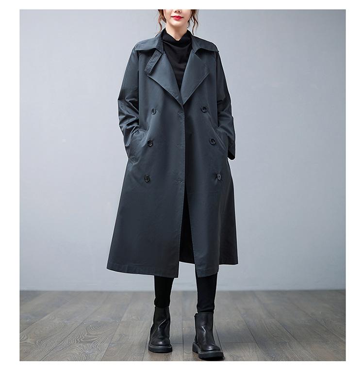 Plus Size Women Cargo Windbreaker Spring Autumn Mid Long Sleeve Trench Coat Female Oversized Loose Casual Overcoat