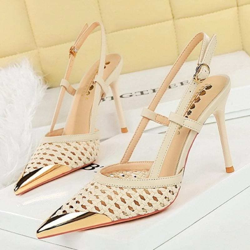 Fashion Luxury Brand High Heels Women Sandals Mesh Embroider Elegant Pointed Ladies Slingback Evening Party Wedding Bridal Dress Shoes