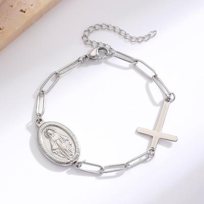 High Quality Western Retro Virgin of the Cross Titanium Steel Bracelet, Men's and Women's Geometric Stainless Steel Chain Simple Bracelet