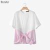ZANZEA Women Casual Round Neck Short Sleeve Stripe Splice Loose Blouse