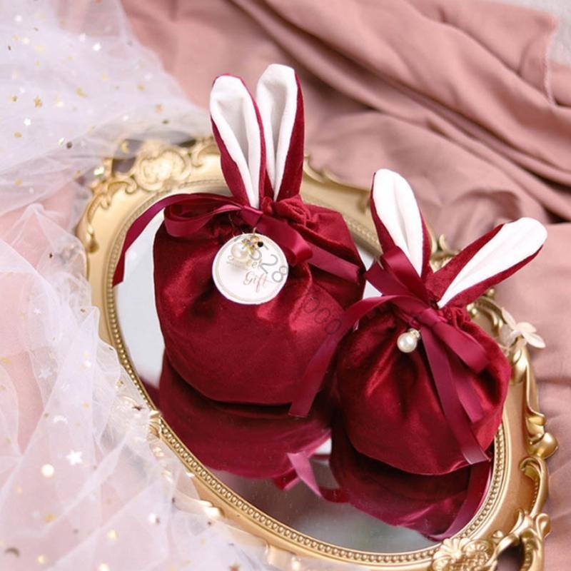 Easter Rabbit Bunny Ears Candy Bag Ribbon Bowknot Jewelry Pouches Egg Basket Storage Tote Cookie Container AXYD
