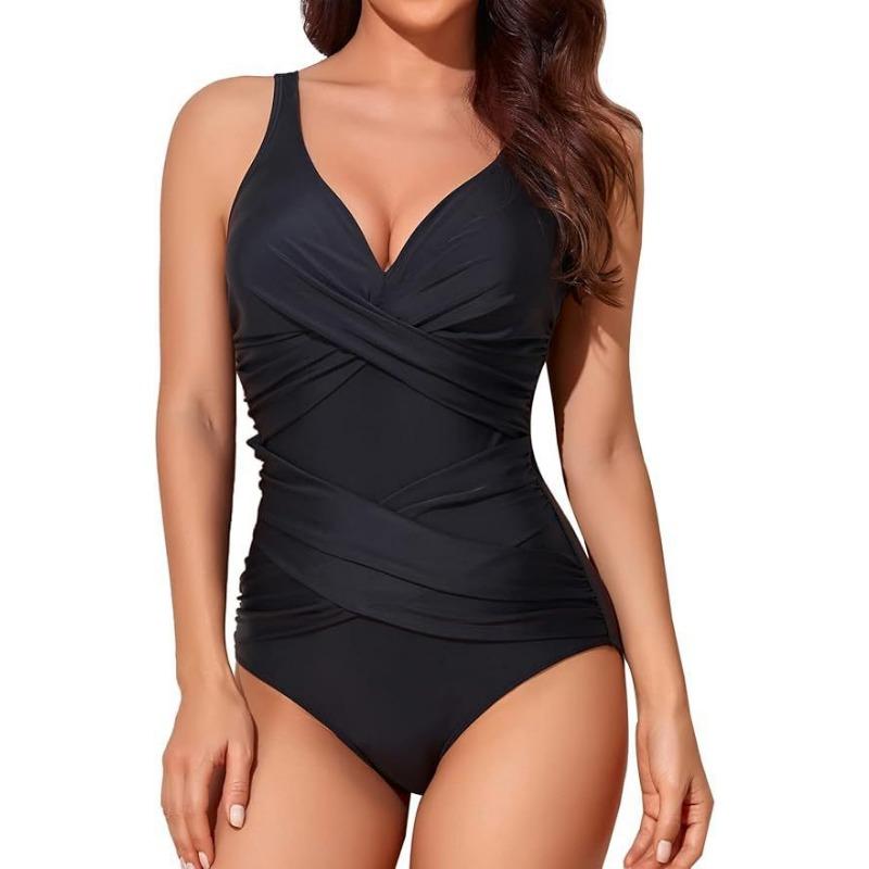 European and American New One-piece Swimsuit Women s High Waist Tight Cross Sexy Backless Swimsuit S чёрный