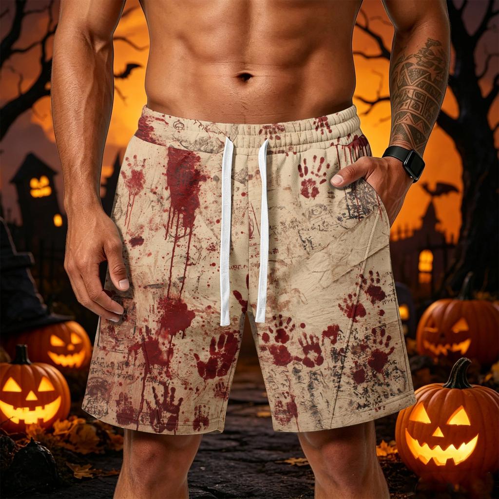 Men's Loose Fit Halloween Themed Athletic Shorts with Multiple Pockets Adjustable Drawstring Waistband Comfortable Sport Shorts