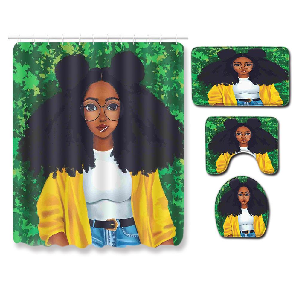 African American Women'S Bathroom Non-Slip Floor Mat, Shower Curtain Combination Carpet, European And American Style Explosion Woman