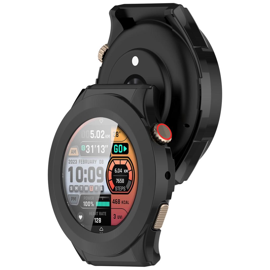 Für Huami Amazfit Cheetah Pro/Huami Amazfit Cheetah Round Uhrengehäuse WANLONFENG PC Rahmenabdeckung mit gehärtetem Glas Displayschutz