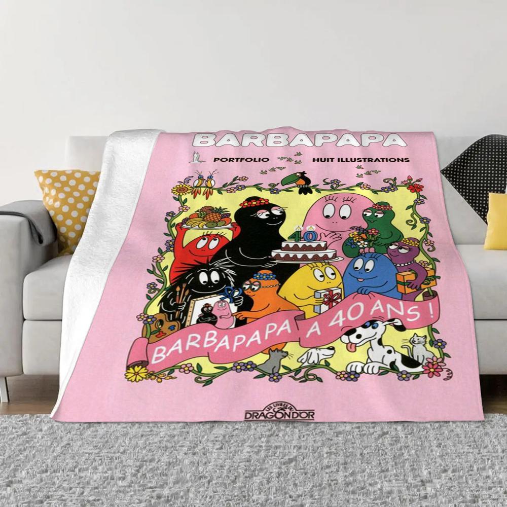 Les-Barbapapa Throw Blanket King Size Fluffy Plaid Throws Blankets for Sofa Luxury Bedding Beach Towel Home and Decoration Knee