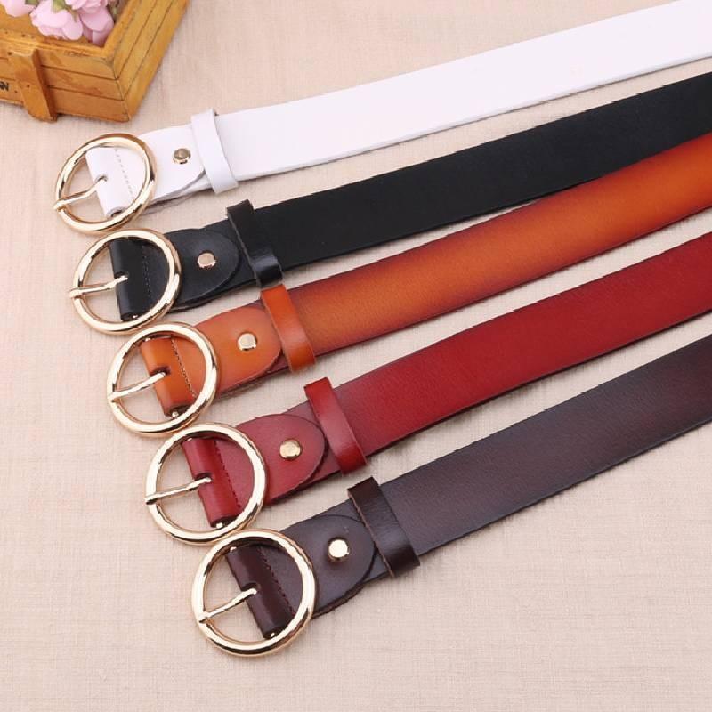 Fashionable Vintage Women's Leather Belt Made Of Genuine Cowhide With Round Buckle For Stylish Outfits And Everyday Wear