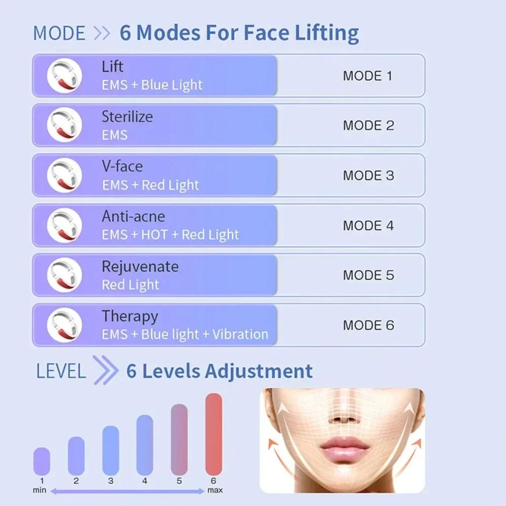 Electric V-Face Lifting Beauty Device Double Chin Remove EMS Face Slimming Red/Blue Light Heat Massage Face Lifting Machine Care