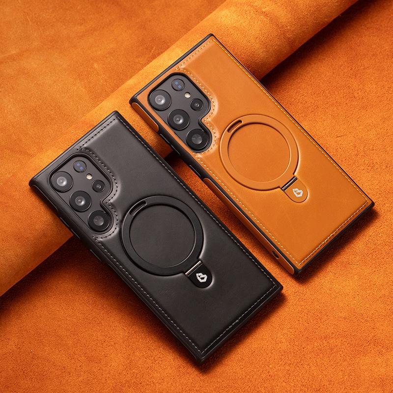 Leather for Magsafe Case For Samsung Galaxy S 25 S25 S24 Ultra S22 S23 Plus A55 A15 Luxury Protection Magnetic Holder Back Cover