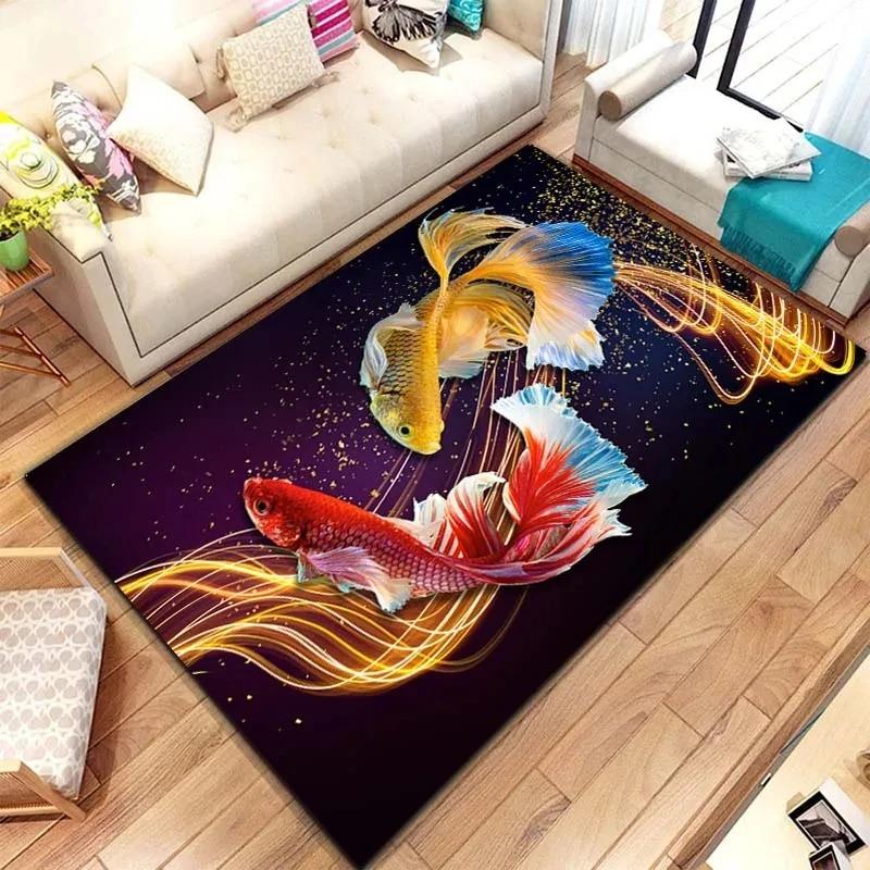 Colorful Betta Fish Art Rug Floor Mat for Table Chair Coffee Table In Living Room Bedroom Modern Art Style Home Decor Carpet