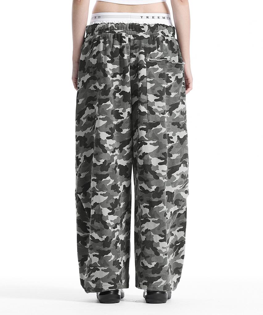 Teulimingbeodeu Camo Double Waist Sagging Sweat Pants [ Light Gray ]