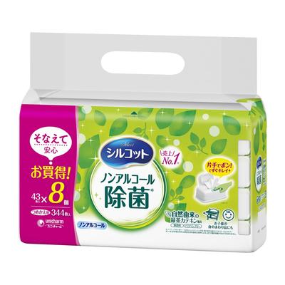 New Model Unicharm Silcot Disinfectant Wet Tissue Refill 43 Sheets X 8 Pack Non-alcoholic