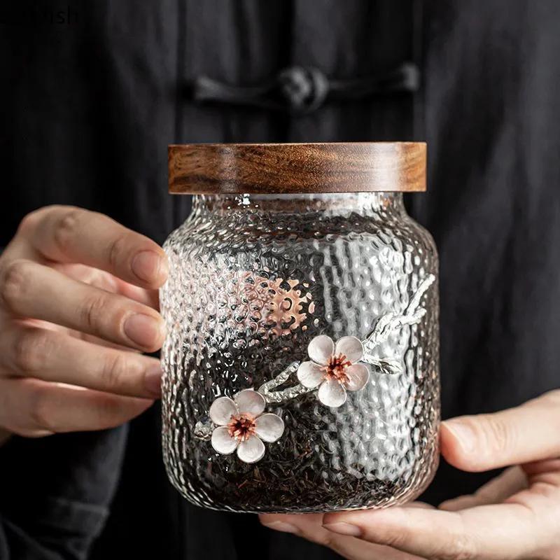 Hammer Pattern Glass Storage Jar Creative Three-dimensional Plum Blossom Candy Dried Fruit Jar Tea Jar Home Storage Container