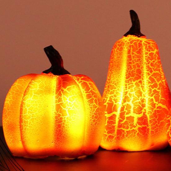 Cracked Pumpkin Figurine Halloween Light-up Pumpkin Sculpture Resin Fall Thanksgiving Tabletop Centerpiece for Halloween Autumn Harvest Home Decor