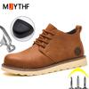 Security Men Leather Boots Work Shoes Puncture-Proof Safety Boot for Engineers Industrial Shoes Protection Boots Indestructible