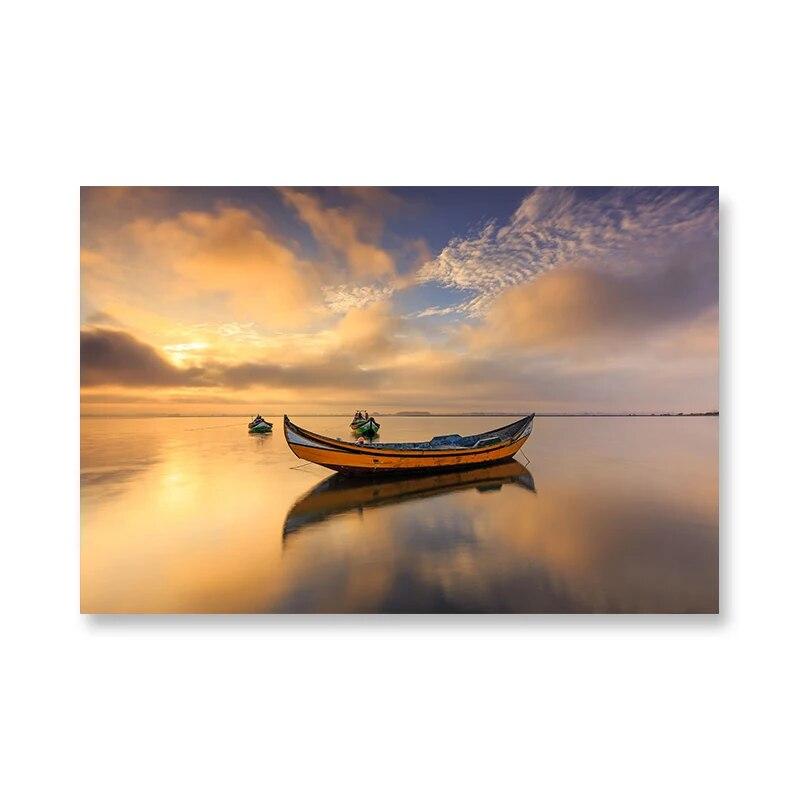 

Современные картины с изображением лодки и заката, холст, живопись, настенные художественные постеры с морским пейзажем и принты для украшения гостиной, Cuadros 50x75cm no frame какао коричневый