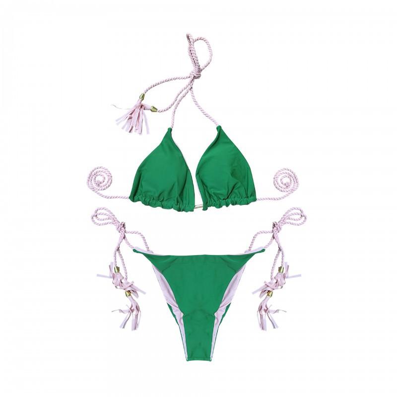 Badeanzug Damen Heißes Mädchen Bikini Zweiteilig Sexy Dreieck Doppelseitiger Kontrast Strand Bademode Dreipunkt Stil