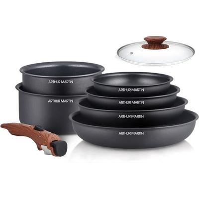 8-delige pannenset ARTHUR MARTIN - Aluminium - Houten handvat - Geschikt voor alle warmtebronnen, inclusief inductie