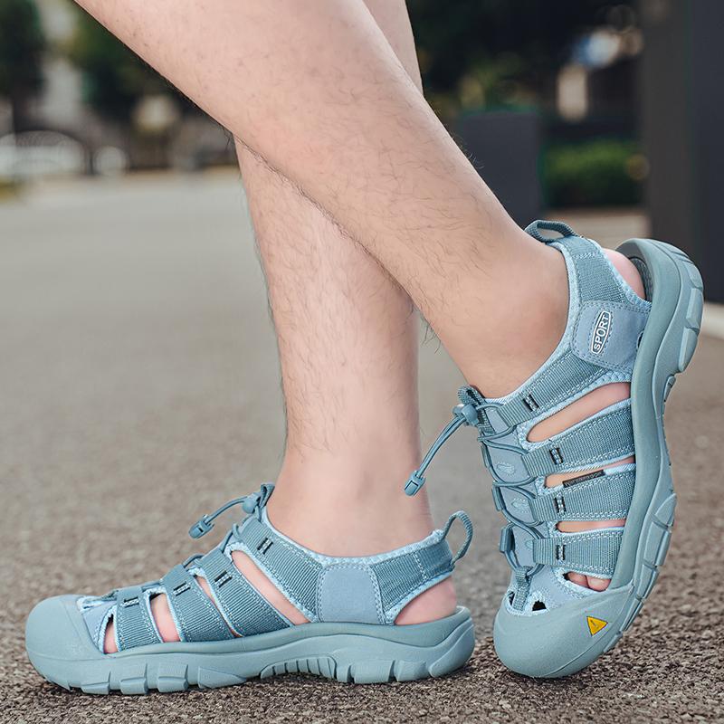 Summer Men's Leather Sandals Casual Outdoor Anti-slip Wearable Toe Box Leather Sandals Breathable Beach Hollow Out Shoes